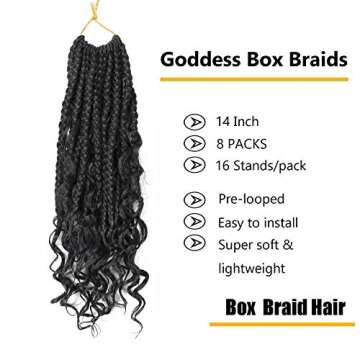 Goddess Box Braids Crochet Hair 14 Inch Boho Crochet Box Braids Pre-looped 8 Pack Bohemian Box Braid...