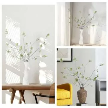 LINSIE 38.5 Inch 4 Pcs Artificial Branches Realistic Ficus Branches，Artificial Greenery Stems, Realistic Touch Flexible Branches, Green Fake Plant, for Home Decor Tables Vases Garden Decoration