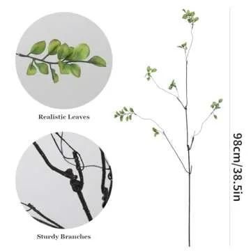 LINSIE 38.5 Inch 4 Pcs Artificial Branches Realistic Ficus Branches，Artificial Greenery Stems, Realistic Touch Flexible Branches, Green Fake Plant, for Home Decor Tables Vases Garden Decoration
