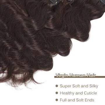 Urbeauty Clip in Hair Extensions Real Human Hair Dark Chocolate Brown Color 100% Unprocessed Full Head Brazilian Virgin Hair Body Wave Hair Clip Ins for Black And White Women/Girls Human Hair 12inch