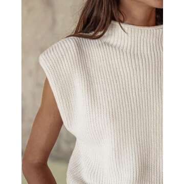 Hooever Women's Turtleneck Sleeveless Knitted Tank Tops Shoulder Pads Sweater Vest(White-S)