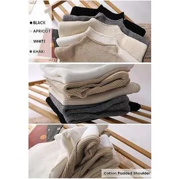 Hooever Women's Turtleneck Sleeveless Knitted Tank Tops Shoulder Pads Sweater Vest(White-S)