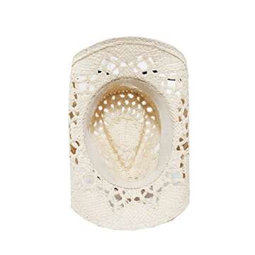 Vamuss Straw Cowboy Hat W/Vegan Leather Band & Beads, Shapeable Brim (Natural Ivory)
