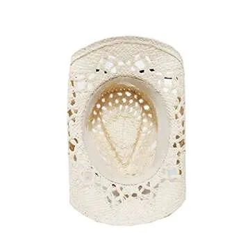 Vamuss Straw Cowboy Hat W/Vegan Leather Band & Beads, Shapeable Brim (Natural Ivory)