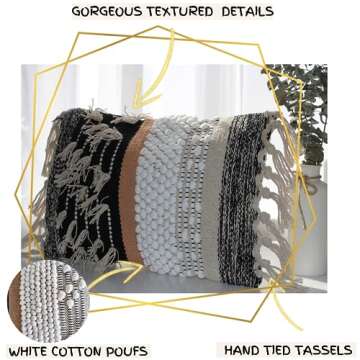 COZYDEKO Decorative Boho-Chic Textured Lumbar Pillow Cover 12”x20” Trendy Moroccan Rustic Throw with Tufted Accents Handwoven Cotton, Neutral Farmhouse Home Decor, Limited Edition (No Insert)