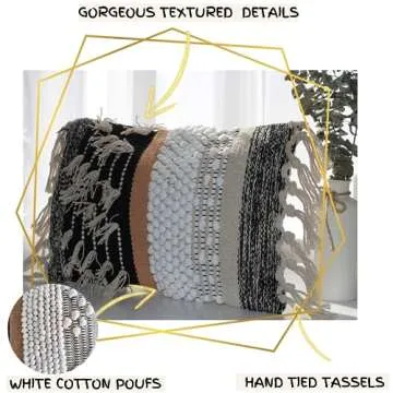 COZYDEKO Decorative Boho-Chic Textured Lumbar Pillow Cover 12”x20” Trendy Moroccan Rustic Throw with Tufted Accents Handwoven Cotton, Neutral Farmhouse Home Decor, Limited Edition (No Insert)
