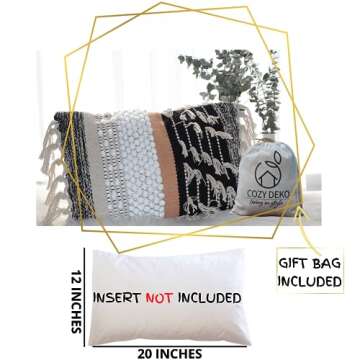 COZYDEKO Decorative Boho-Chic Textured Lumbar Pillow Cover 12”x20” Trendy Moroccan Rustic Throw with Tufted Accents Handwoven Cotton, Neutral Farmhouse Home Decor, Limited Edition (No Insert)
