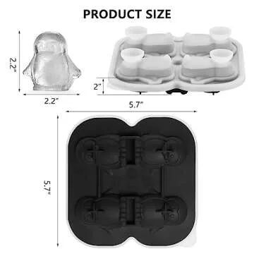 ACOOKEE Penguins Ice Cube Tray Fun Shapes, Odd Novelty Cute Penguin Gifts, 2.2" Large Silicone Whiskey Ice Mold for Cocktails,Bourbon,Brandy, w/Funne