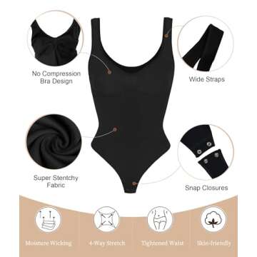 SHAPERX Bodysuit for Women Tummy Control Shapewear Scoop Neck Sculpting Thong Body Shaper Tank Top,SZ5240-Black-L/XL