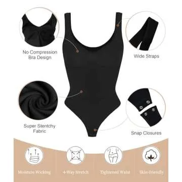 SHAPERX Bodysuit for Women Tummy Control Shapewear Scoop Neck Sculpting Thong Body Shaper Tank Top,SZ5240-Black-L/XL