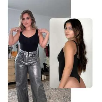 SHAPERX Bodysuit for Women Tummy Control Shapewear Scoop Neck Sculpting Thong Body Shaper Tank Top,SZ5240-Black-L/XL