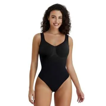SHAPERX Bodysuit for Women Tummy Control Shapewear Scoop Neck Sculpting Thong Body Shaper Tank Top,SZ5240-Black-L/XL