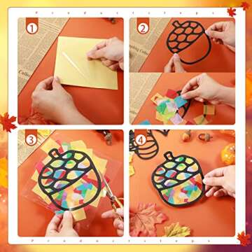 Zonon 27 Pieces Fall Leaves Suncatcher Paper Kit Autumn Pumpkin Acorn Suncatcher Craft Kit for Windo...