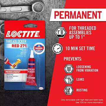Loctite Threadlocker Red 271 - Permanent Thread Lock Glue for Nuts, Bolts, & Fasteners, High Strength Screw Glue to Prevent Loosening & Corrosion - 6 ml, 1 Pack