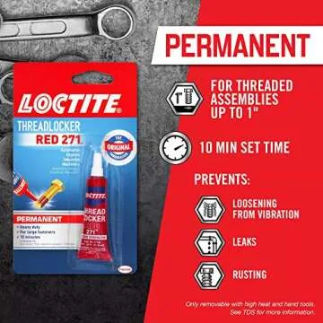 Loctite Threadlocker Red 271 - Permanent Thread Lock Glue for Nuts, Bolts, & Fasteners, High Strength Screw Glue to Prevent Loosening & Corrosion - 6 ml, 1 Pack