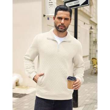 COOFANDY Men's 1/4 Zip Pullover - Fashionable Quilted Sweatshirt for Winter