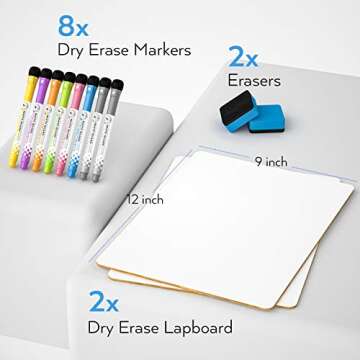 Nicpro Dry Erase Lap Board 9 x 12 inches 2 Pack Kid Double Sided Blank Small Lapboard with 8 Pens, 2...