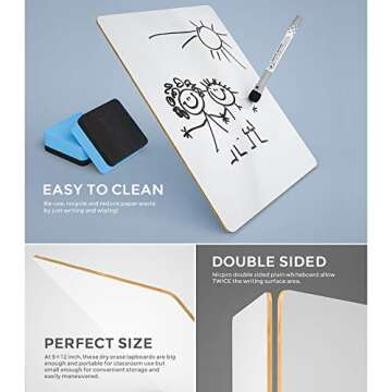 Nicpro Dry Erase Lap Board 9 x 12 inches 2 Pack Kid Double Sided Blank Small Lapboard with 8 Pens, 2 Eraser, Learning Mini Whiteboard Portable Drawing Board for Student and Classroom Use