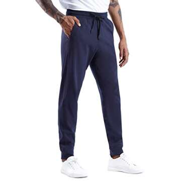 THE GYM PEOPLE Men's Fleece Joggers Pants with Deep Pockets Athletic Loose-fit Sweatpants for Workout, Running, Training (Small, Blue)