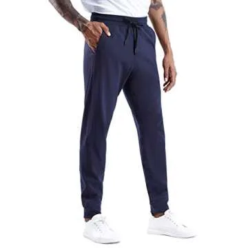 THE GYM PEOPLE Men's Fleece Joggers Pants with Deep Pockets Athletic Loose-fit Sweatpants for Workout, Running, Training (Small, Blue)