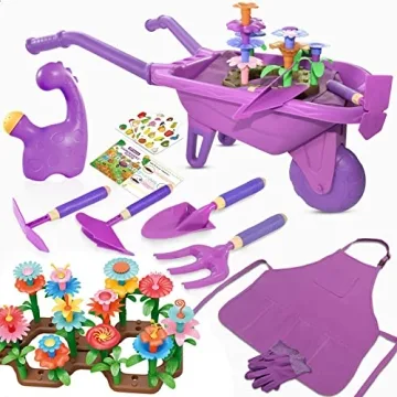 Qtioucp 16Pcs Kids Gardening Tools Outdoor Toys Set with 93 PCS DIY Flower Garden Building