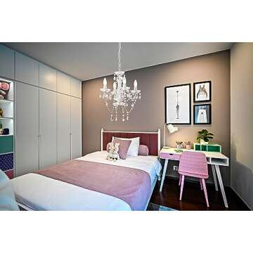 LaLuLa White Chandelier Mini Crystal Chandelier Lighting Small Acrylic Chandelier 4 Light Modern Pen...