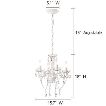 LaLuLa White Chandelier Mini Crystal Chandelier Lighting Small Acrylic Chandelier 4 Light Modern Pendant Light Fixtures for Bedroom