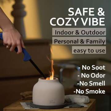 SPACE Tabletop Fire Pit - Outdoor Table Top Fire Pit Bowl - Durable Cement Tabletop Fireplace with Lid - Mini Fire Pit for Patio, Balcony - Burns for 60-70 Minutes - Sleek Curve Design