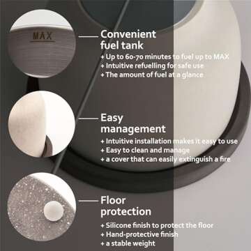 SPACE Tabletop Fire Pit - Outdoor Table Top Fire Pit Bowl - Durable Cement Tabletop Fireplace with Lid - Mini Fire Pit for Patio, Balcony - Burns for 60-70 Minutes - Sleek Curve Design