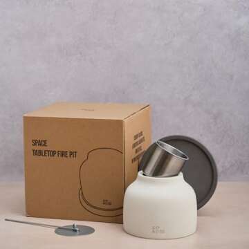 SPACE Tabletop Fire Pit - Outdoor Table Top Fire Pit Bowl - Durable Cement Tabletop Fireplace with Lid - Mini Fire Pit for Patio, Balcony - Burns for 60-70 Minutes - Sleek Curve Design