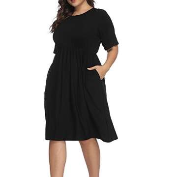 ALLEGRACE Women Plus Size Half Sleeve Round Neck Cocktail Midi Dress Ruffle Party Dresses Black 2X