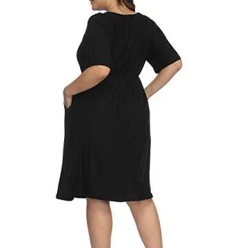 ALLEGRACE Women Plus Size Half Sleeve Round Neck Cocktail Midi Dress Ruffle Party Dresses Black 2X