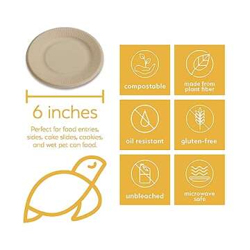 100% Compostable Disposable Paper Plates Bulk [6" 50 Pack], Bamboo Plates, Eco Friendly, Biodegradab...