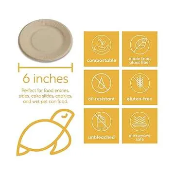 100% Compostable Disposable Paper Plates Bulk [6" 50 Pack], Bamboo Plates, Eco Friendly, Biodegradab...