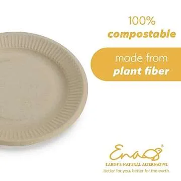 100% Compostable Bamboo Plates - Eco-Friendly Disposable 50 Pack