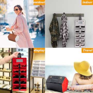 Menoeceus Travel Sunglasses Organizer Case Sunglass Travel Case Multiple Pairs Travel Glasses Case Eyeglasses Storage Holder Box 5 Slot for Women Men