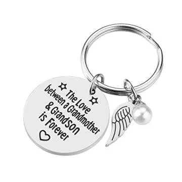 iJuqi Grandma Gift from Grandson - Stainless Steel Grandmother Grandson Keychain Jewelry, The Love between grandmother & grandson is forever, Gifts for Mother's Day