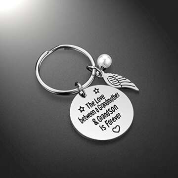 iJuqi Grandma Gift from Grandson - Stainless Steel Grandmother Grandson Keychain Jewelry, The Love between grandmother & grandson is forever, Gifts for Mother's Day
