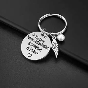 iJuqi Grandma Gift from Grandson - Stainless Steel Grandmother Grandson Keychain Jewelry, The Love between grandmother & grandson is forever, Gifts for Mother's Day