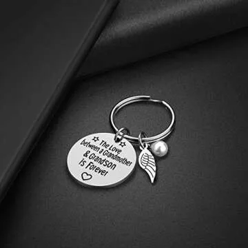 iJuqi Grandma Gift from Grandson - Stainless Steel Grandmother Grandson Keychain Jewelry, The Love between grandmother & grandson is forever, Gifts for Mother's Day