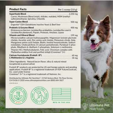ULTIMATE PET NUTRITION Nutra Thrive™ Canine 40 in 1 Nutritional Supplement for Dogs, Powder Supplement for Dogs, Digestion and Immune Support, Vitamins, Minerals, Probiotics, Enzymes, 30 Servings