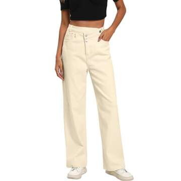 KICZOY Jeans Women High Waist Wide Leg Baggy Jeans Boyfriends Stretch Denim Pants Beige