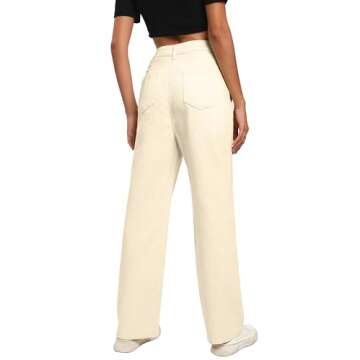 KICZOY Jeans Women High Waist Wide Leg Baggy Jeans Boyfriends Stretch Denim Pants Beige
