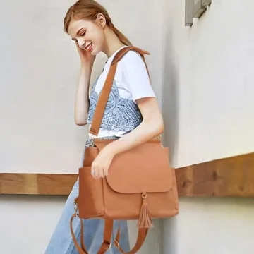 HAHASOLE Leather Diaper Bag Backpack for Stylish Parents