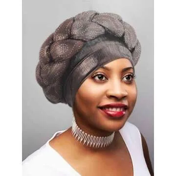 Woeoe African Turban Head Wrap Brown Braid Beanie Cap Headwear Crystals Twisted Head Turbans for Women and Girls (Brown)