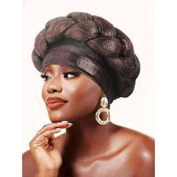 Woeoe African Turban Head Wrap Brown Braid Beanie Cap Headwear Crystals Twisted Head Turbans for Women and Girls (Brown)