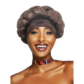 Woeoe African Turban Head Wrap Brown Braid Beanie Cap Headwear Crystals Twisted Head Turbans for Women and Girls (Brown)