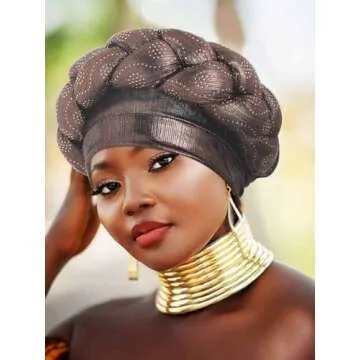 Woeoe African Turban Head Wrap Brown Braid Beanie Cap Headwear Crystals Twisted Head Turbans for Women and Girls (Brown)