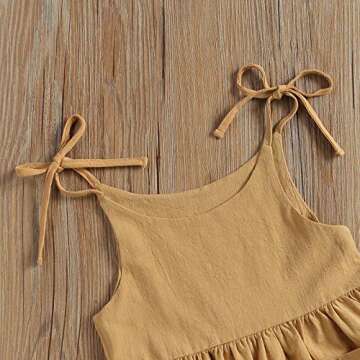 Toddler Summer Slip Dress Baby Girl Sleeveless Solid Color Tie Up One-Piece Pocket A-Line Dresses (Khaki, 4-5 Years)