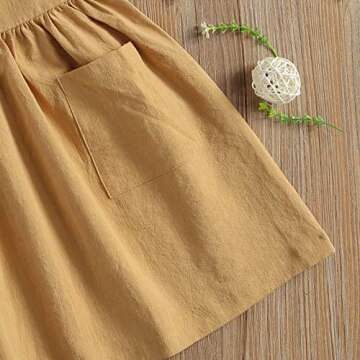 Toddler Summer Slip Dress Baby Girl Sleeveless Solid Color Tie Up One-Piece Pocket A-Line Dresses (Khaki, 4-5 Years)